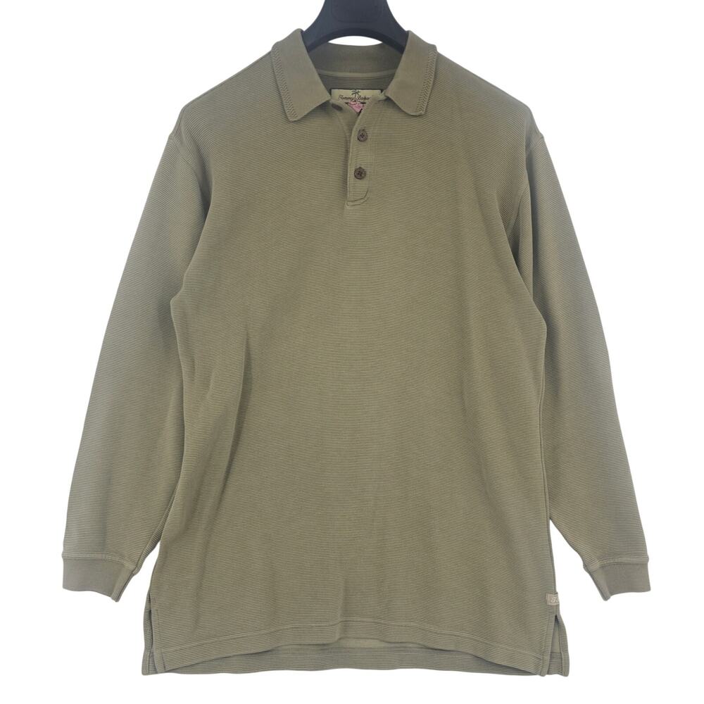 Tommy Bahama Silk Blend Long Sleeve Ribbed Polo Shirt Olive Green Men's M 3918